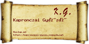 Kapronczai Győző névjegykártya